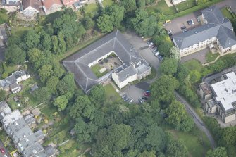Oblique aerial view of Murrayfield House, looking N.