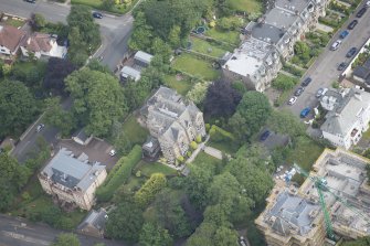 Oblique aerial view of 28 Murrayfield House, looking NNE.