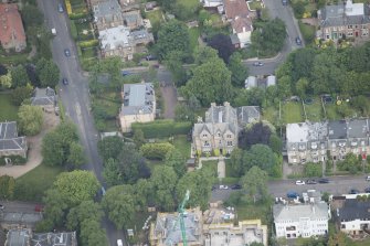 Oblique aerial view of 28 Murrayfield House and 15-17 Murrayfield Drive, looking NNW.