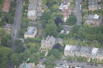 Oblique aerial view of 28 Murrayfield House, looking NW.