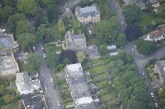 Oblique aerial view of 28 Murrayfield House and 15-17 Murrayfield Drive, looking W.