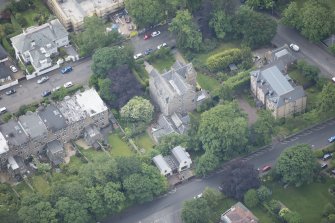 Oblique aerial view of 28 Murrayfield House and 15-17 Murrayfield Drive, looking SSE.