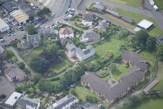 Oblique aerial view of Roseburn House, looking S.