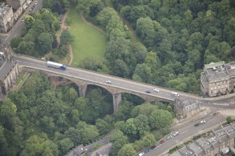 Oblique aerial view of Dean Bridge, looking SSE.