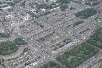 Oblique aerial view of  the northern New Town, Heriot Row, Great King Street, Howe Street, Northumberland Sreet and St Vincent Street, looking NE.