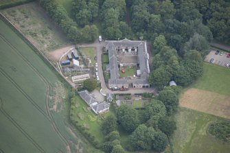 Oblique aerial view of Newhailes stables, looking NE.