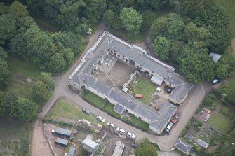 Oblique aerial view of Newhailes House stables, looking E.