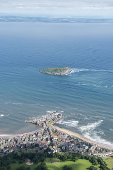 General oblique aerial view with North Berwick in the foreground, Craigleith in the middle distance and the Firth of Forth and Fife beyond, looking N.