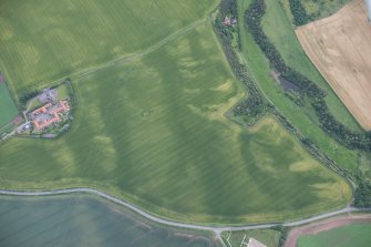 Oblique aerial view of the cropmarks of the fort, looking E.