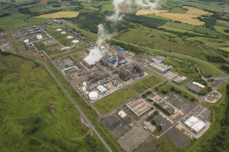 Oblique aerial view of Mossmorran Petrochemical Complex, looking E.