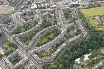 Oblique aerial view of Palmerston Place, Glencairn Crescent, Lansdowne Crescent, Grosvenor Crsecent, Douglas Crescent and Eglinton Crescent, looking S.