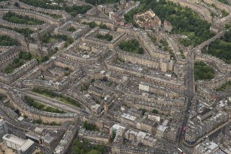 Oblique aerial view of Melville Street, Palmerston Place, Atholl Crescent, Coates Crescent and Shandwick Place, looking WNW.