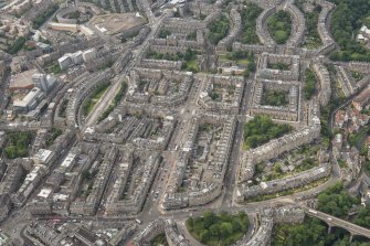 Oblique aerial view of Melville Street, Palmerston Place, Atholl Crescent, Coates Crescent and Shandwick Place, looking SSW.