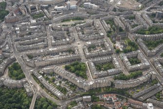 Oblique aerial view of Melville Street, Palmerston Place, Atholl Crescent, Coates Crescent and Shandwick Place, looking SSE.