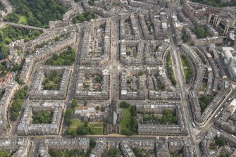 Oblique aerial view of Melville Street, Palmerston Place, Atholl Crescent, Coates Crescent, Atholl Place and Shandwick Place, looking ENE.