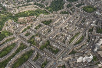 Oblique aerial view of Melville Street, Palmerston Place, Atholl Crescent, Coates Crescent, Atholl Place and Shandwick Place, looking NNE.