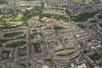 Oblique aerial view of Melville Street, Palmerston Place, Atholl Crescent, Coates Crescent, Atholl Place and Shandwick Place, looking NNW.