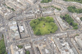 Oblique aerial view of Charlotte Square, St George's Parish Church, Albert Memorial, South Charlotte Street, North Charlotte Street, Randolph Place, Great Stuart Street, Glenfinlas Street, Hope Street, Randolph Lane, Ainslie Place and Charlotte Square Gardens, looking W.