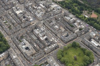 Oblique aerial view of Castle Street, South Charlotte Street, North Charlotte Street and Young Street, looking ESE.