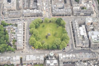 Oblique aerial view of St George's Parish Church, Albert Memorial, Charlotte Square, South Charlotte Street, North Charlotte Street, Hope Street and Charlotte Square Gardens, looking E.