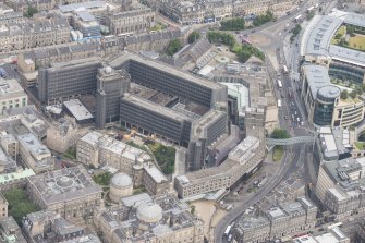 Oblique aerial view of the St James' Centre, looking NNE.