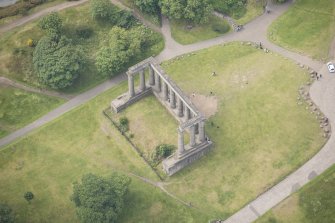 Oblique aerial view of the Calton Hill National Monument, looking SW.