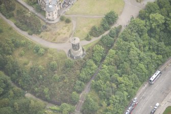 Oblique aerial view of Dugald Stewart's Monument, looking ENE.