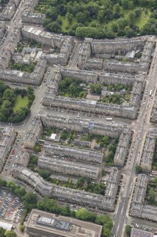 Oblique aerial view of the northern New Town, Dundas Street, Dundonald Street and Nelson Street, looking SE.