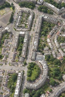 Oblique aerial view of East Claremont Street, Bellvue Terrace and Claremont Crescent, looking SSW.