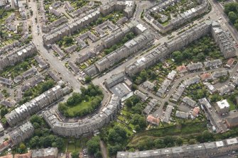 Oblique aerial view of East Claremont Street, Bellvue Terrace and Claremont Crescent, looking SE.