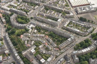 Oblique aerial view of East Claremont Street, Bellvue Terrace and Claremont Crescent, looking E.