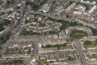 Oblique aerial view of East Claremont Street, Bellvue Terrace and Claremont Crescent, looking NW.