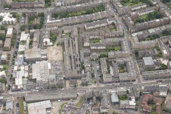 Oblique aerial view of 165 Leith Walk and 17-19 Smith's Place, looking ESE.