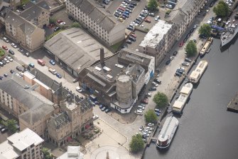 Oblique aerial view of Leith Signal Tower and Leith Sailors' Home, looking SSE.