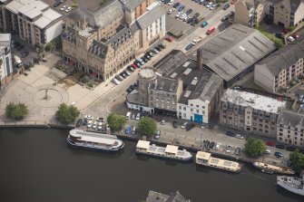 Oblique aerial view of Leith Signal Tower and Leith Sailors' Home, looking NE.