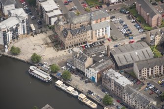 Oblique aerial view of Leith Signal Tower and Leith Sailors' Home, looking N.