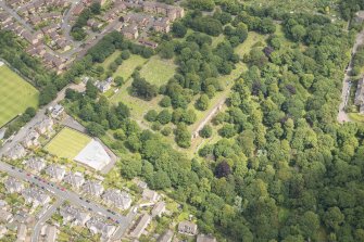 Oblique aerial view of Warriston Cemetery Extension, looking NE.