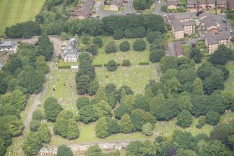 Oblique aerial view of Warriston Cemetery Extension, looking NNW.