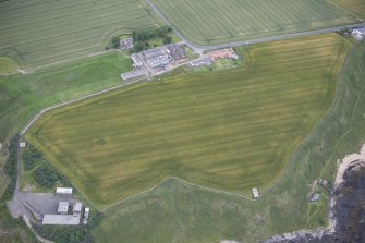 Oblique aerial view of the cropmarks of the rig on Gin Head, looking SSW.