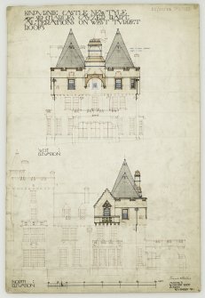 Alterations on West turret roofs. North and West elevations.