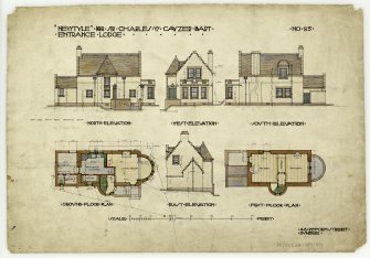 Elevations and Plans for Entrance Lodge.
Drawing No.85