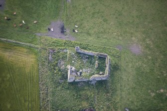 Oblique aerial view of Inverallochy Castle, looking SSE.