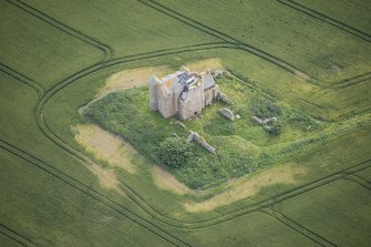 Oblique aerial view of Inchdrewer Castle, looking E.