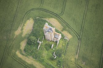 Oblique aerial view of Inchdrewer Castle, looking N.