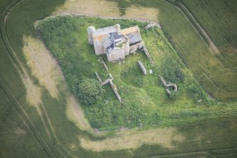 Oblique aerial view of Inchdrewer Castle, looking ENE.