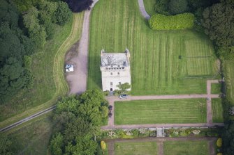 Oblique aerial view of Udny Castle, looking NNW.