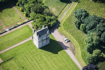 Oblique aerial view of Udny Castle, looking S.