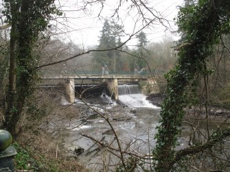General view of Stonebyres weir and footbridge, taken from north west