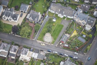 Oblique aerial view of the Corstorphine Dovecot, looking NW.