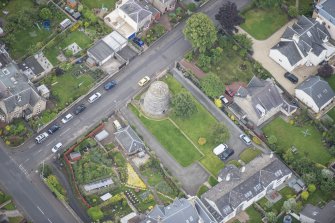 Oblique aerial view of the Corstorphine Dovecot, looking S.